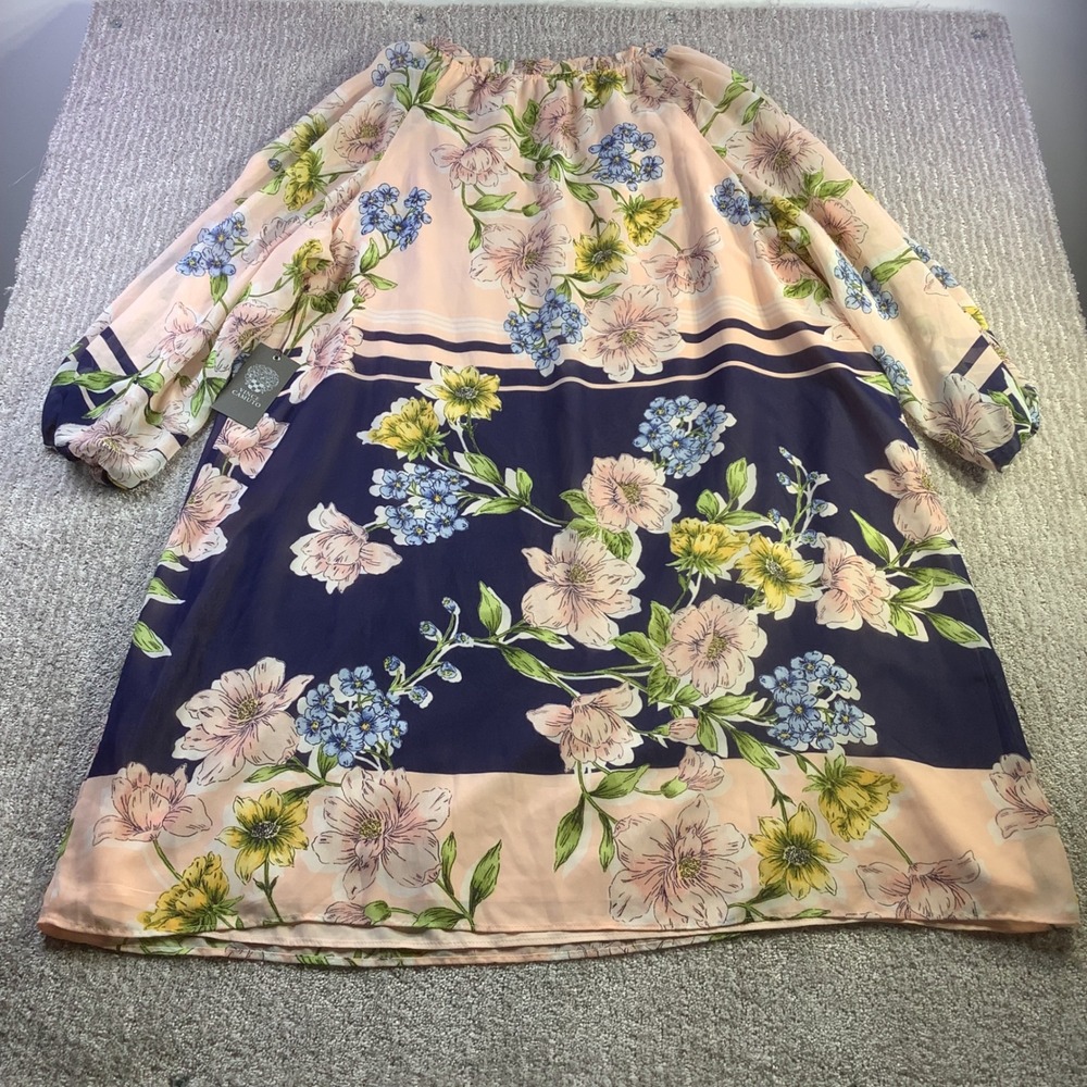 Vince Camuto Women Navy Peach Floral Chiffon Shift Dress Size 20W NWT